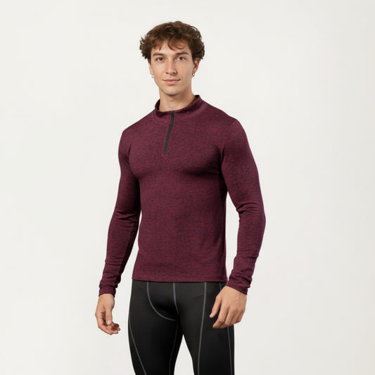 Men's Long Sleeve Quarter Zip Compression Athletic Shirt with Mock Neck and Performance Stretch Fabric