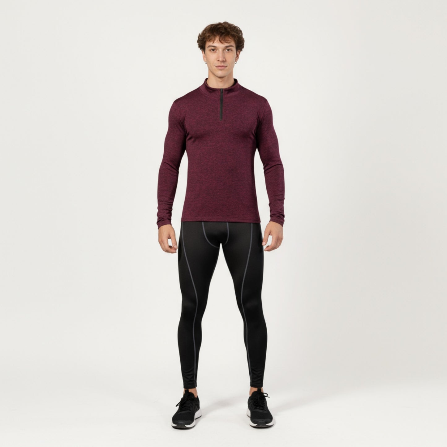 Men's Long Sleeve Quarter Zip Compression Athletic Shirt with Mock Neck and Performance Stretch Fabric