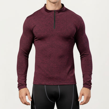 Men's Long Sleeve Quarter Zip Compression Athletic Shirt with Mock Neck and Performance Stretch Fabric