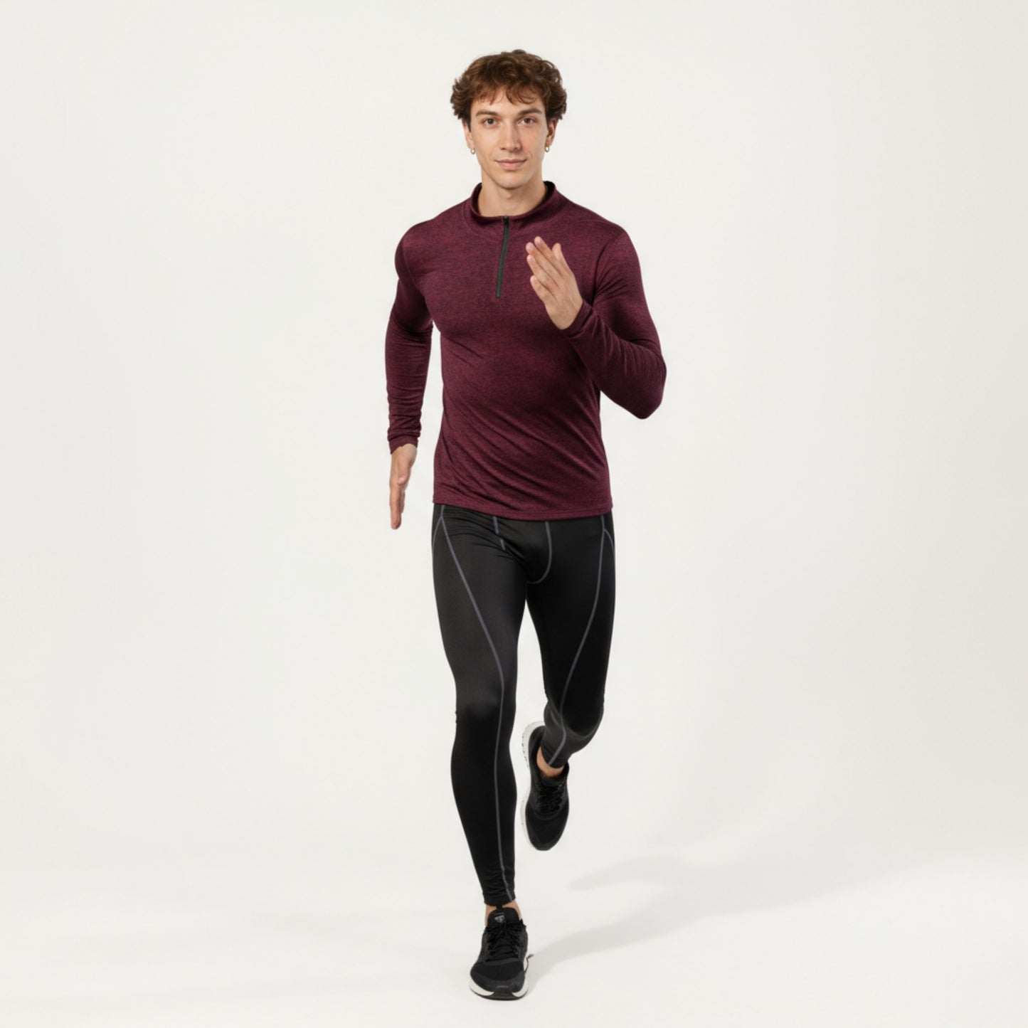 Men's Long Sleeve Quarter Zip Compression Athletic Shirt with Mock Neck and Performance Stretch Fabric