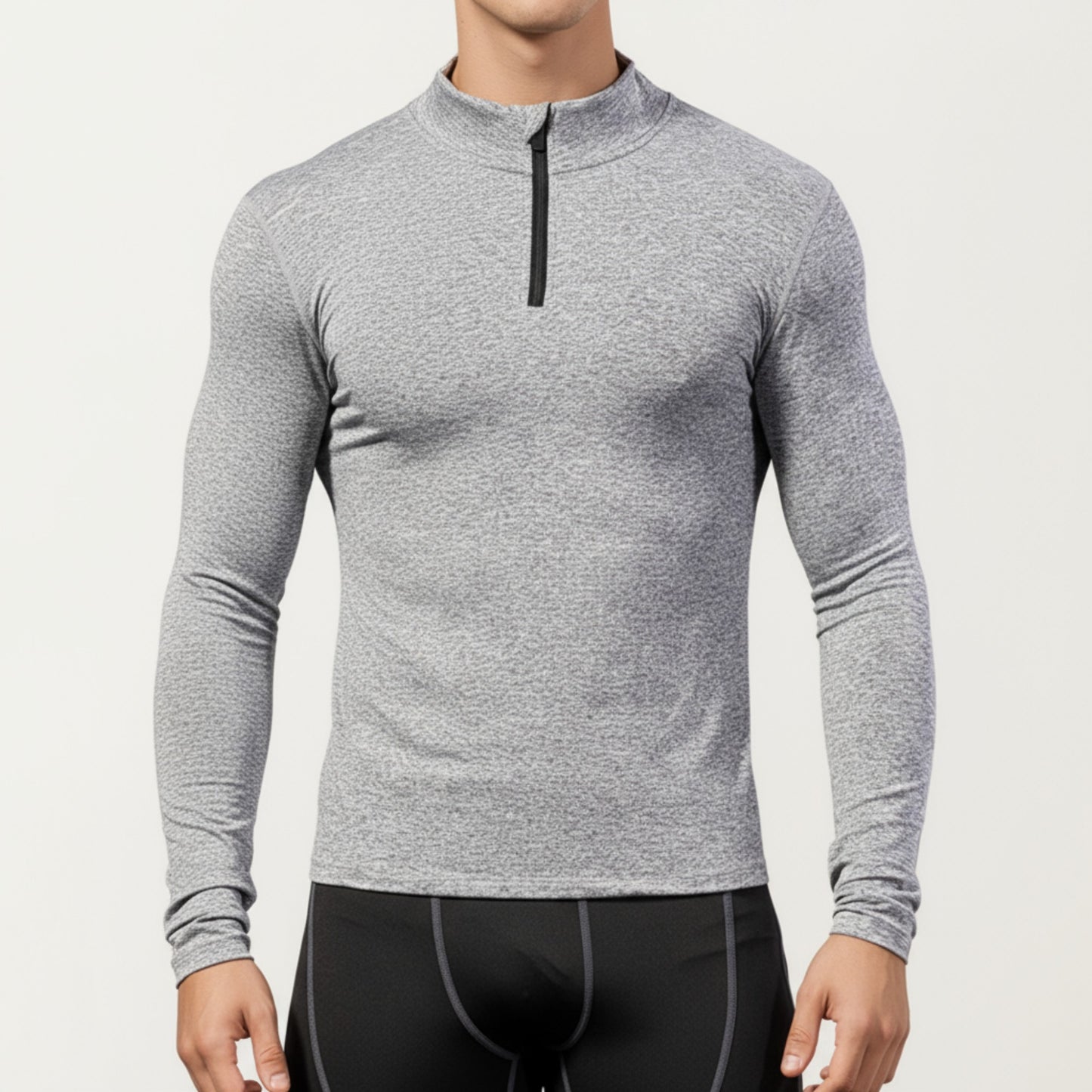 Men's Long Sleeve Quarter Zip Compression Athletic Shirt with Mock Neck and Performance Stretch Fabric