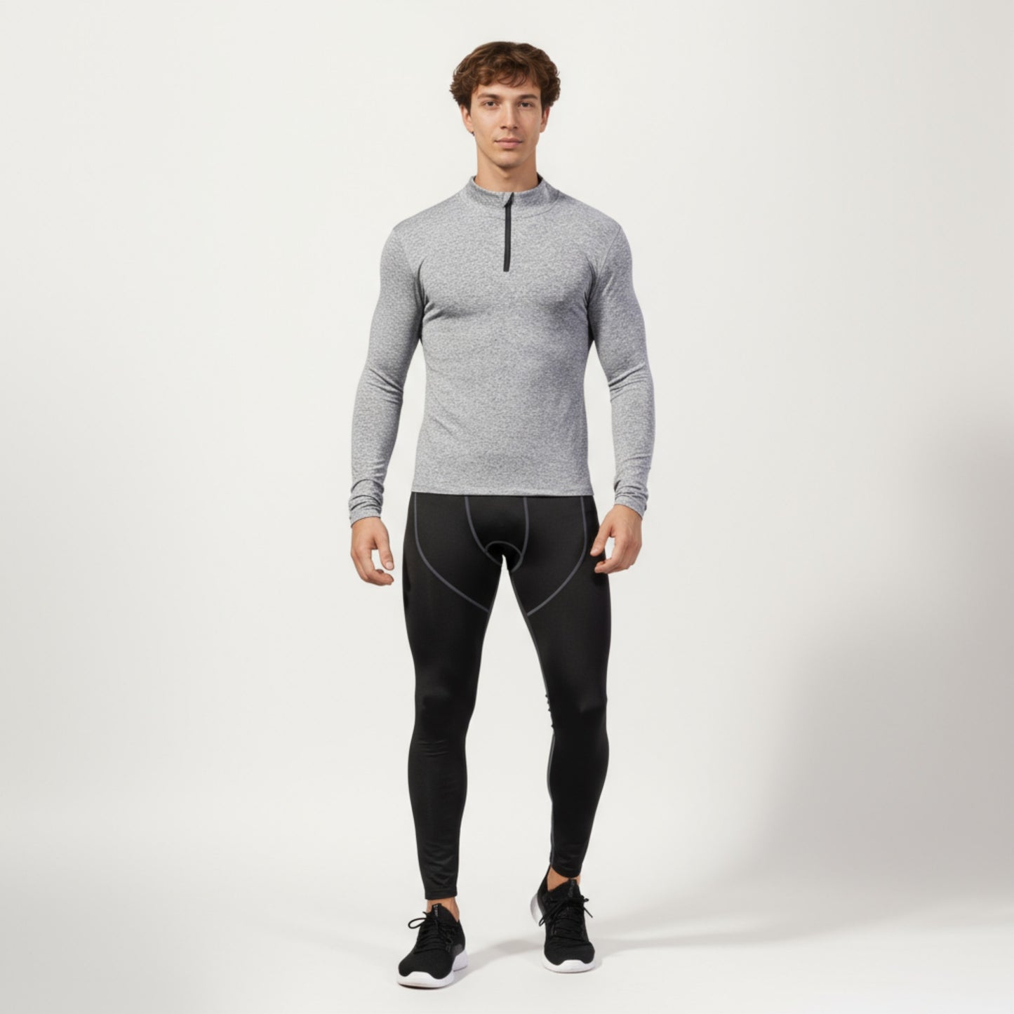 Men's Long Sleeve Quarter Zip Compression Athletic Shirt with Mock Neck and Performance Stretch Fabric