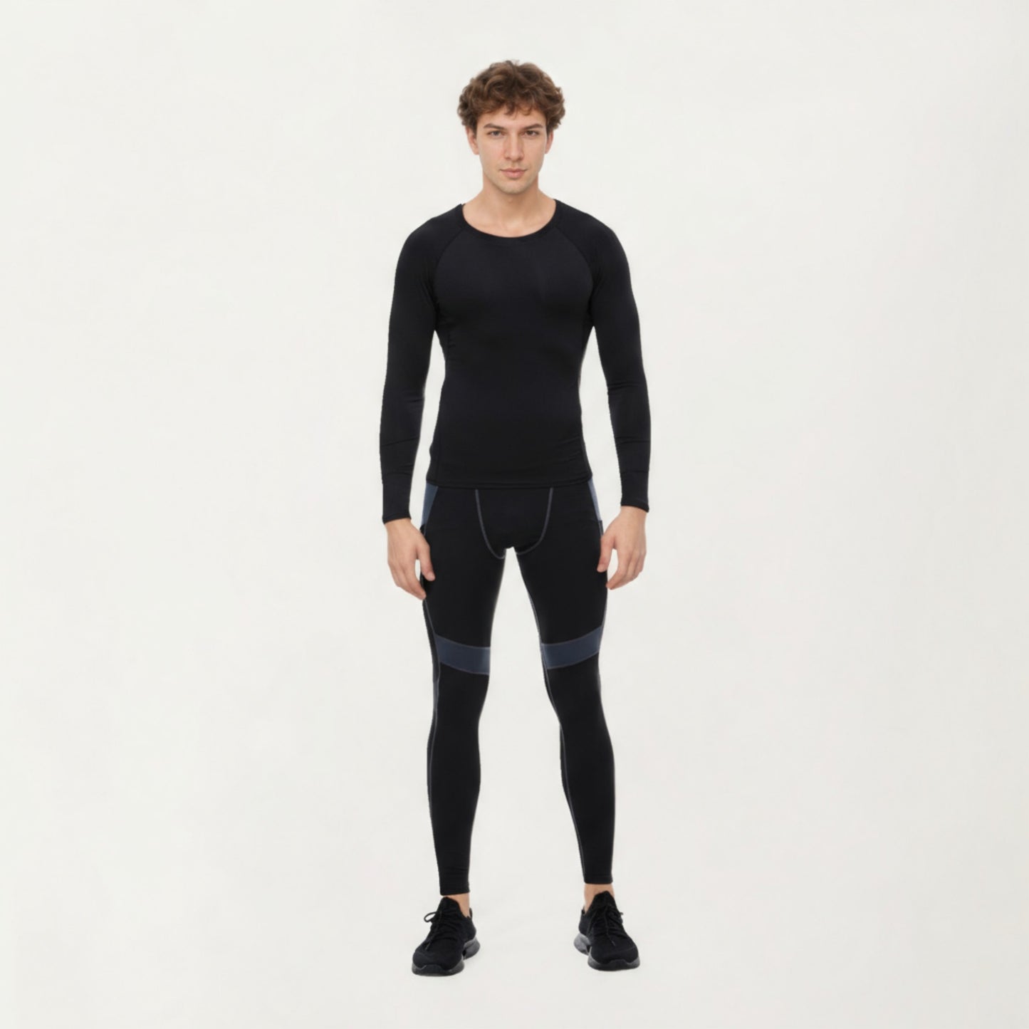Men's Long Sleeve Crew Neck Compression Shirt with Stretch Fabric and Athletic Fit