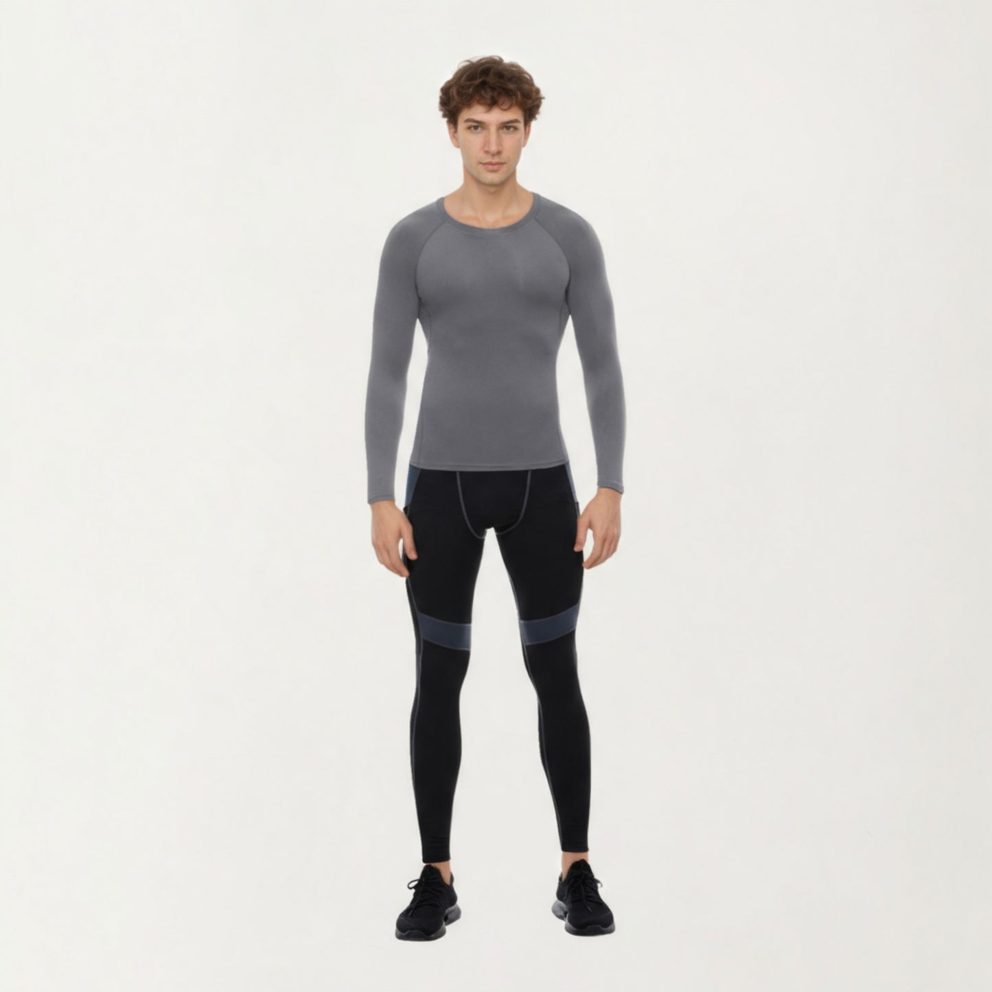 Men's Long Sleeve Crew Neck Compression Shirt with Stretch Fabric and Athletic Fit