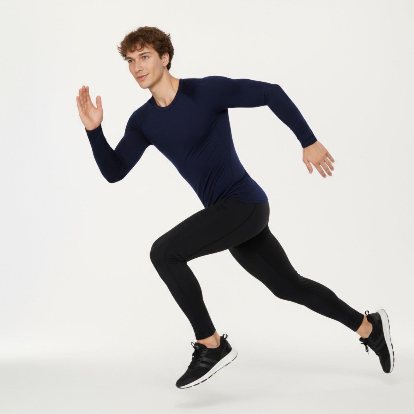 Men's Long Sleeve Crew Neck Compression Shirt with Stretch Fabric and Athletic Fit