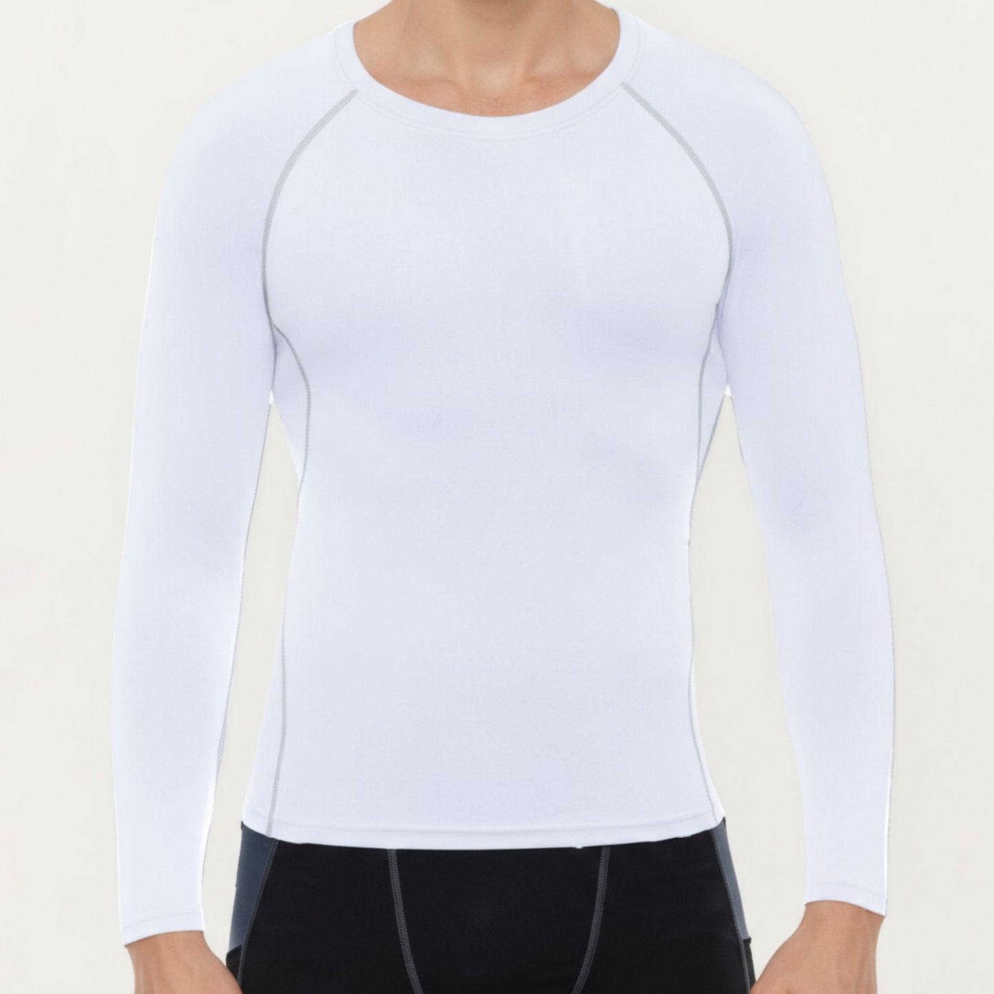 Men's Long Sleeve Crew Neck Compression Shirt with Stretch Fabric and Athletic Fit