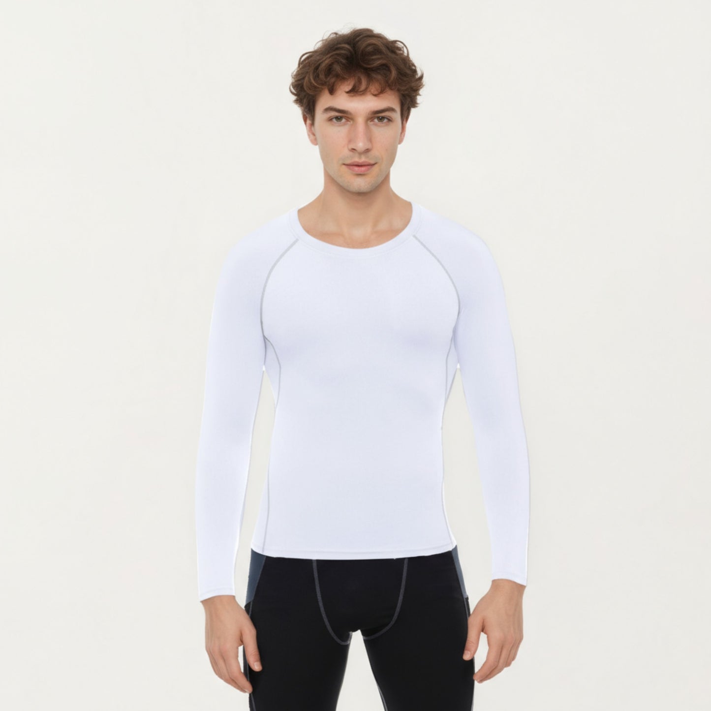 Men's Long Sleeve Crew Neck Compression Shirt with Stretch Fabric and Athletic Fit