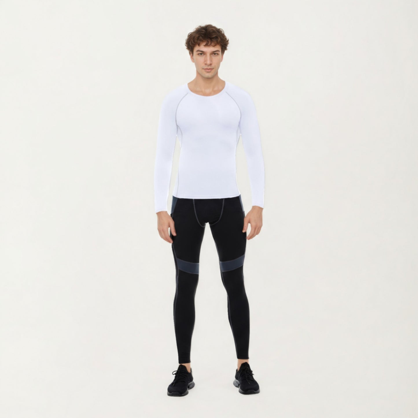 Men's Long Sleeve Crew Neck Compression Shirt with Stretch Fabric and Athletic Fit