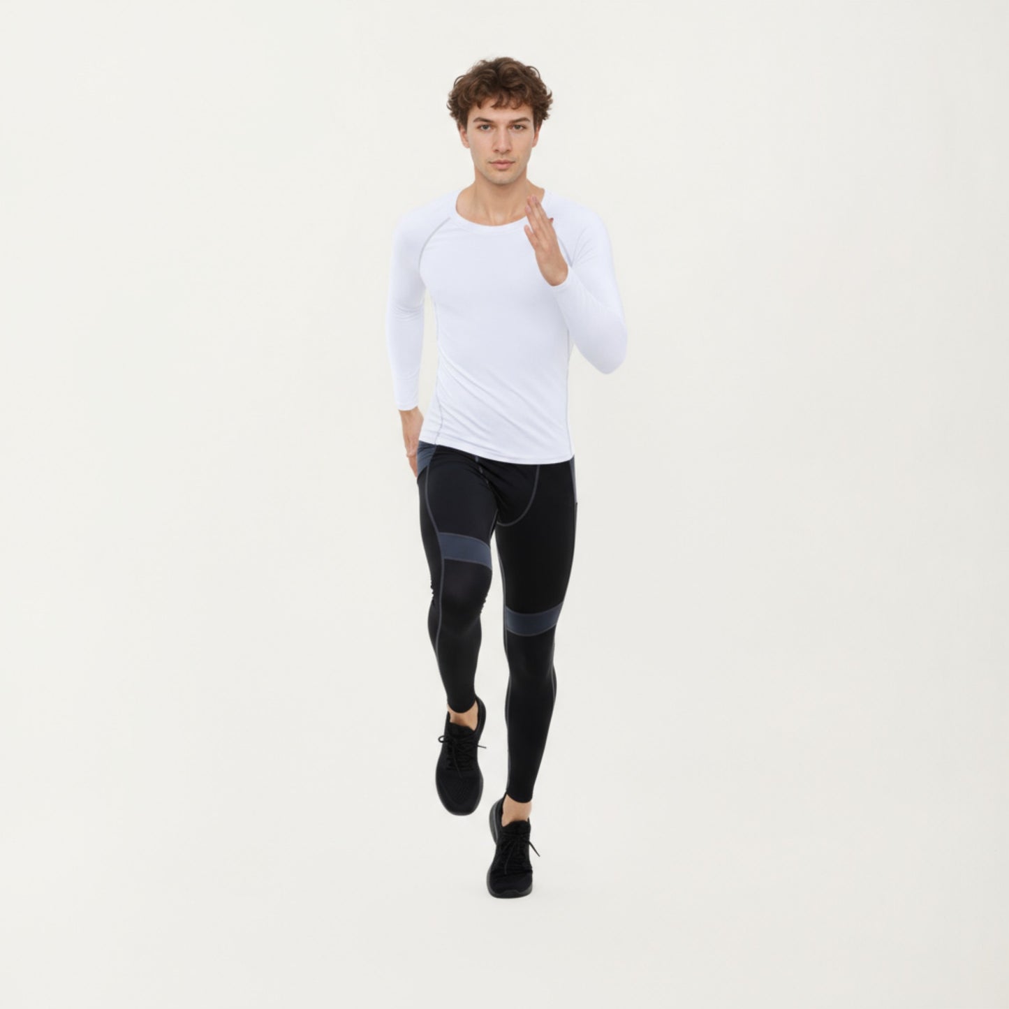 Men's Long Sleeve Crew Neck Compression Shirt with Stretch Fabric and Athletic Fit