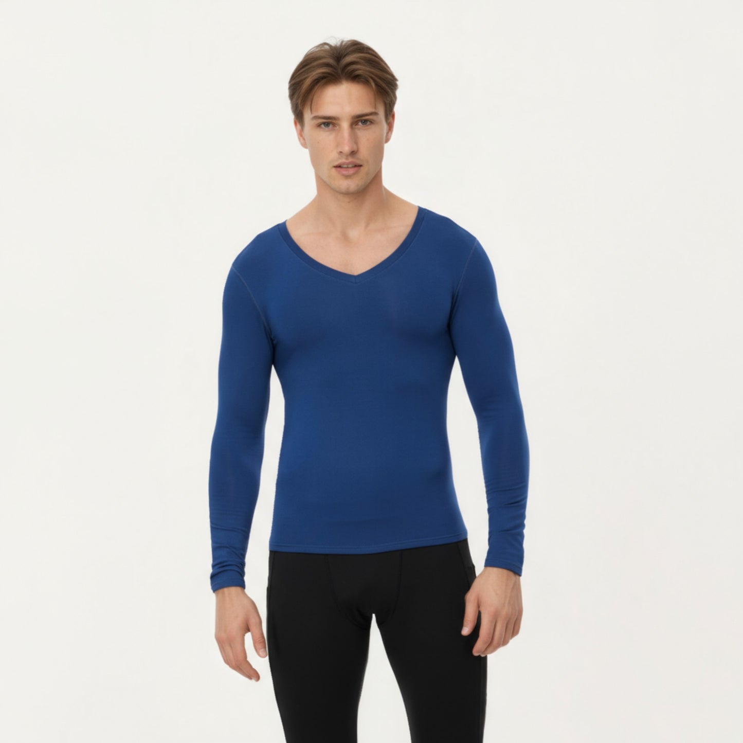 Men's Long Sleeve V-Neck Compression Shirt with Stretch Performance Fabric and Athletic Fit
