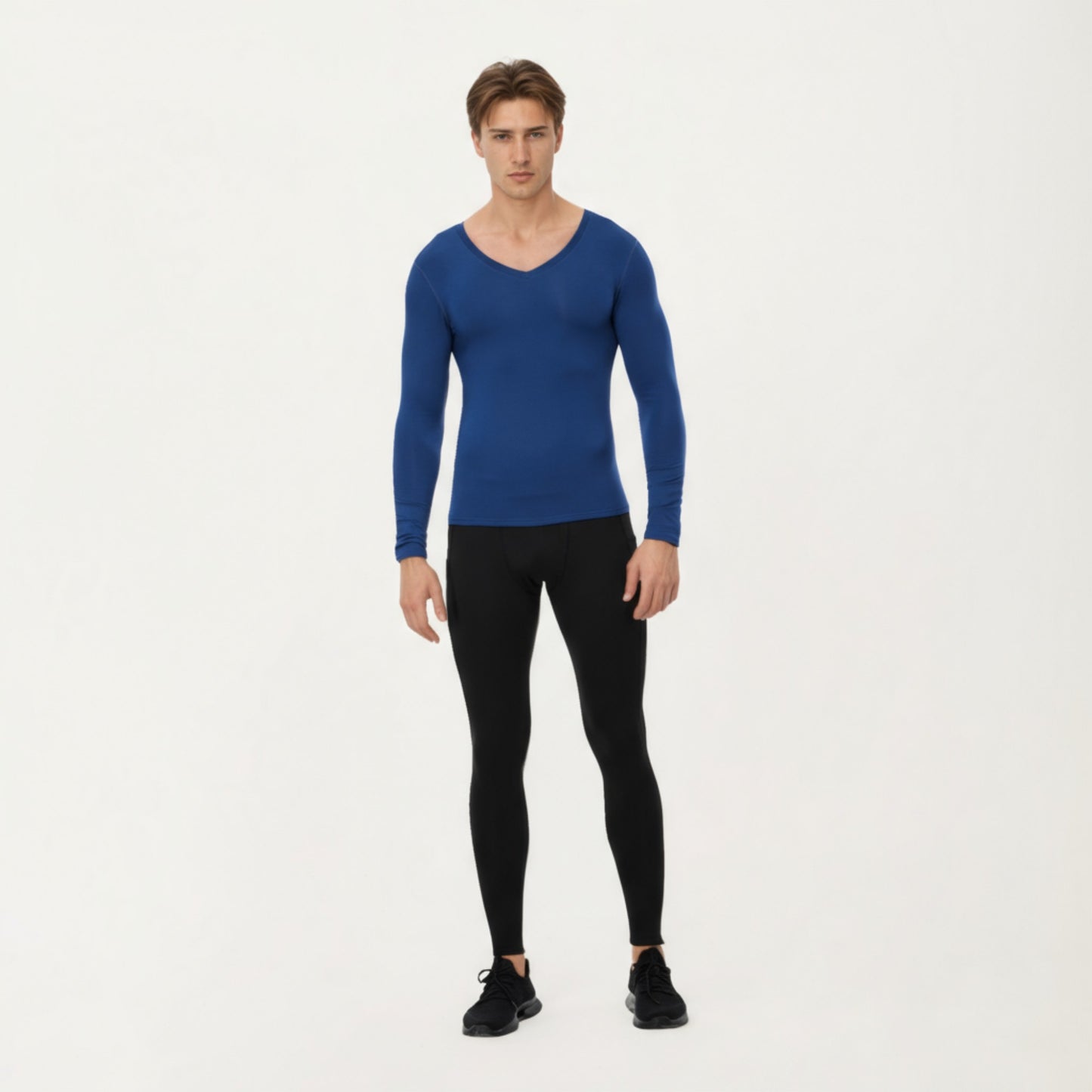 Men's Long Sleeve V-Neck Compression Shirt with Stretch Performance Fabric and Athletic Fit