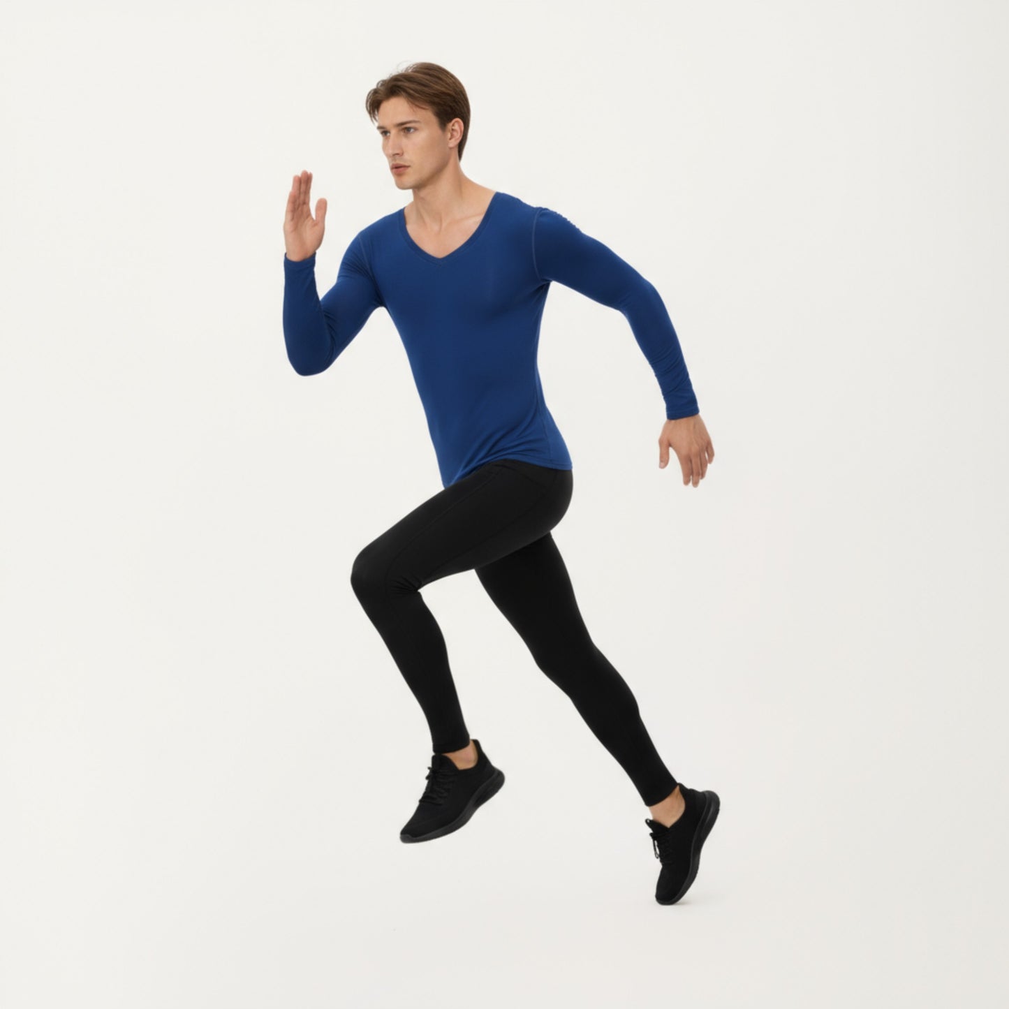 Men's Long Sleeve V-Neck Compression Shirt with Stretch Performance Fabric and Athletic Fit