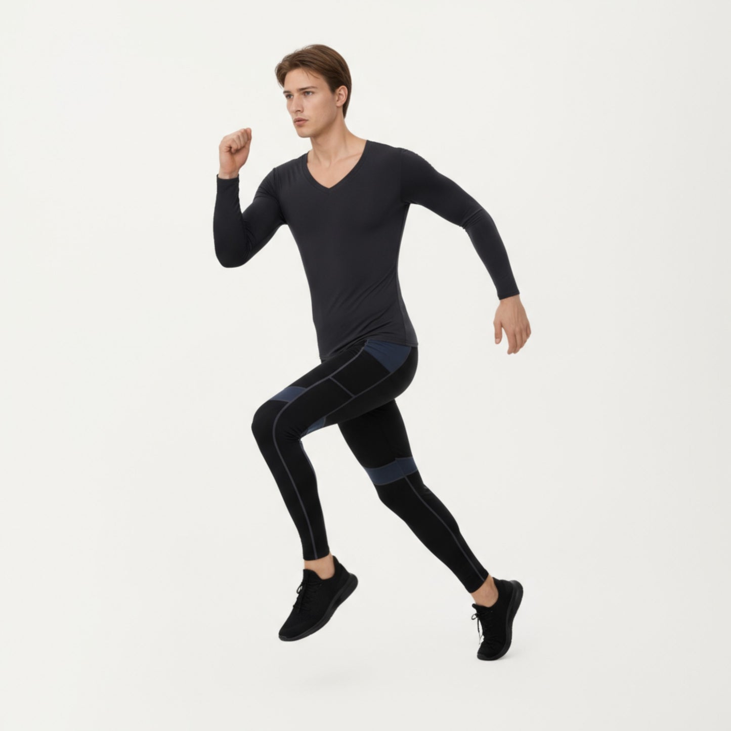 Men's Long Sleeve V-Neck Compression Shirt with Stretch Performance Fabric and Athletic Fit