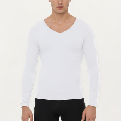 Men's Long Sleeve V-Neck Compression Shirt with Stretch Performance Fabric and Athletic Fit