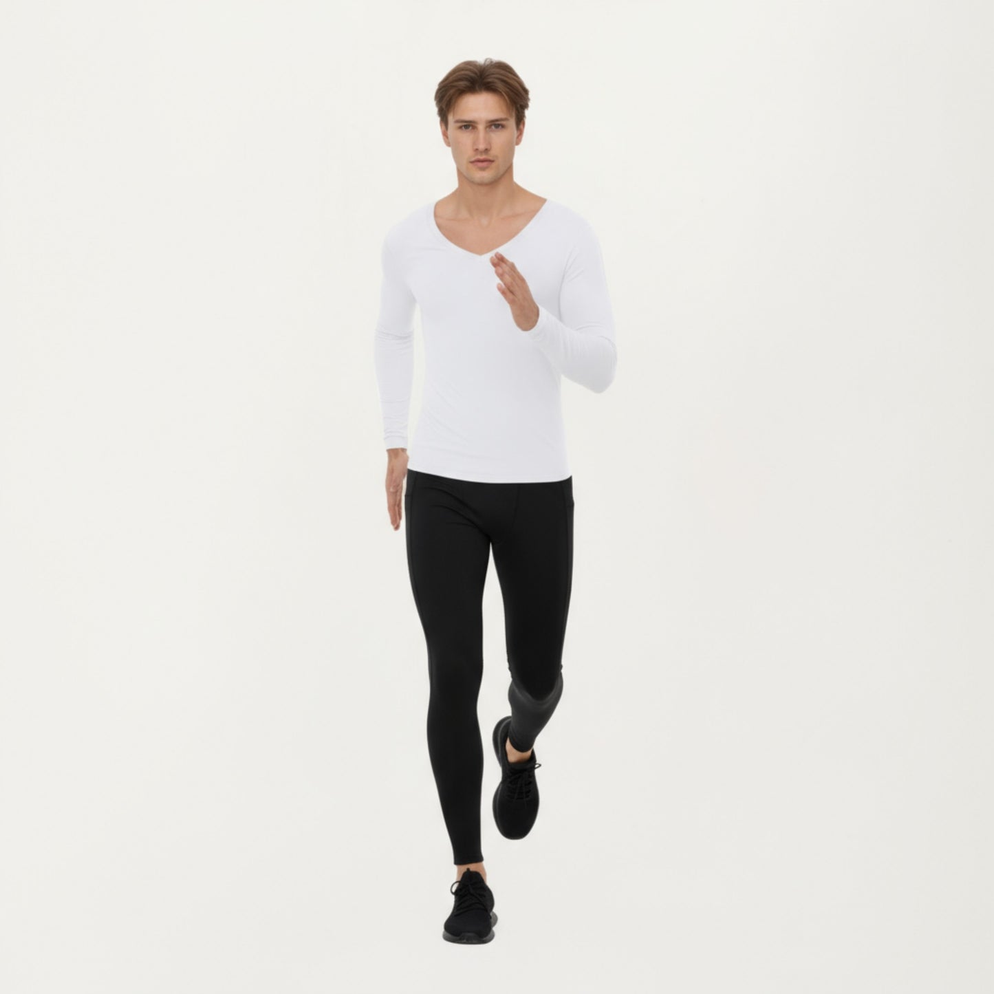 Men's Long Sleeve V-Neck Compression Shirt with Stretch Performance Fabric and Athletic Fit