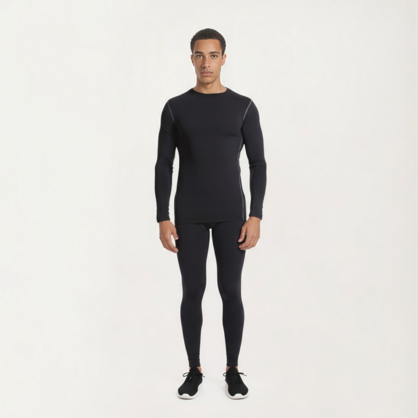 Men's Long Sleeve Crew Neck Compression Athletic Top with Stretch Fabric and Contrast Stitching