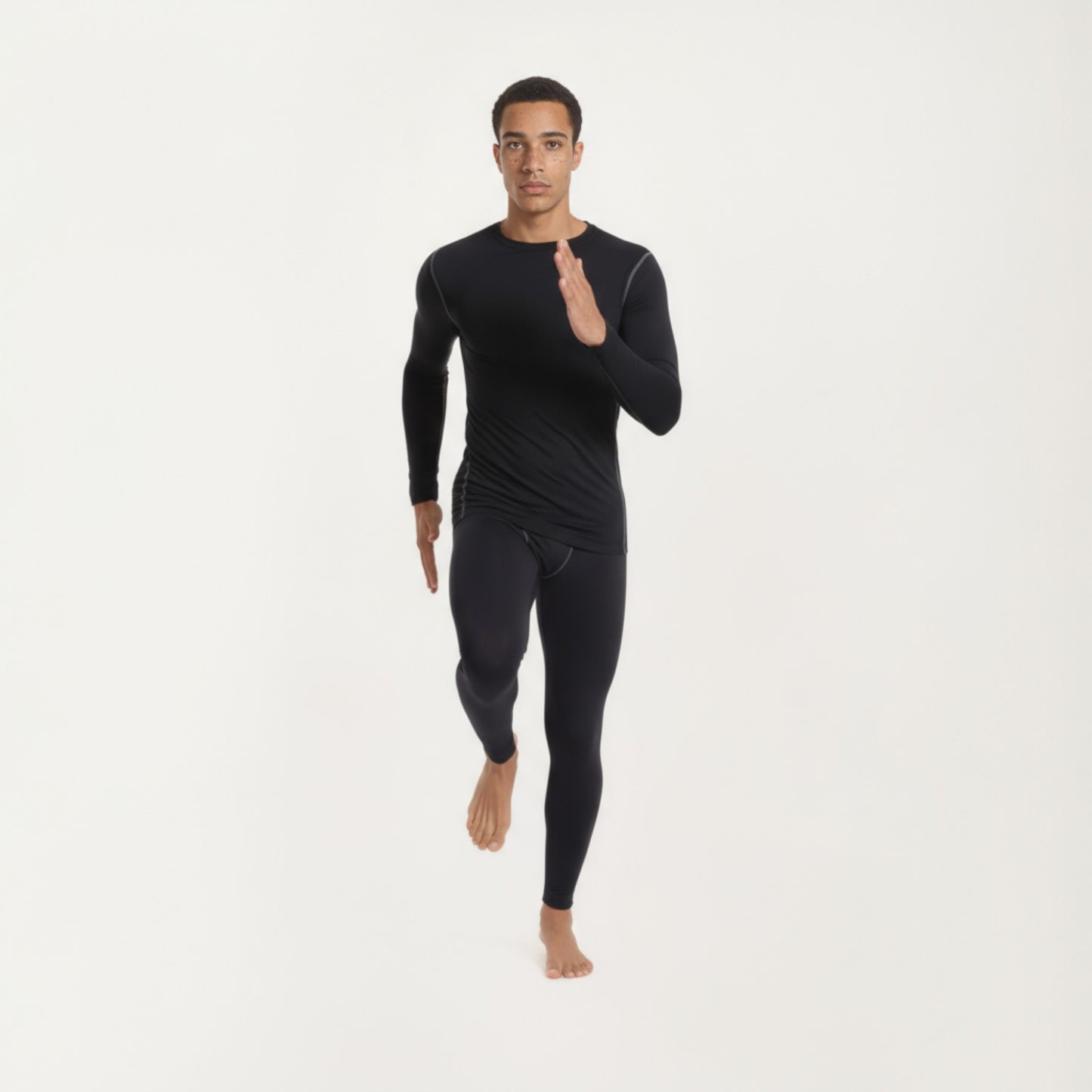 Men's Long Sleeve Crew Neck Compression Athletic Top with Stretch Fabric and Contrast Stitching