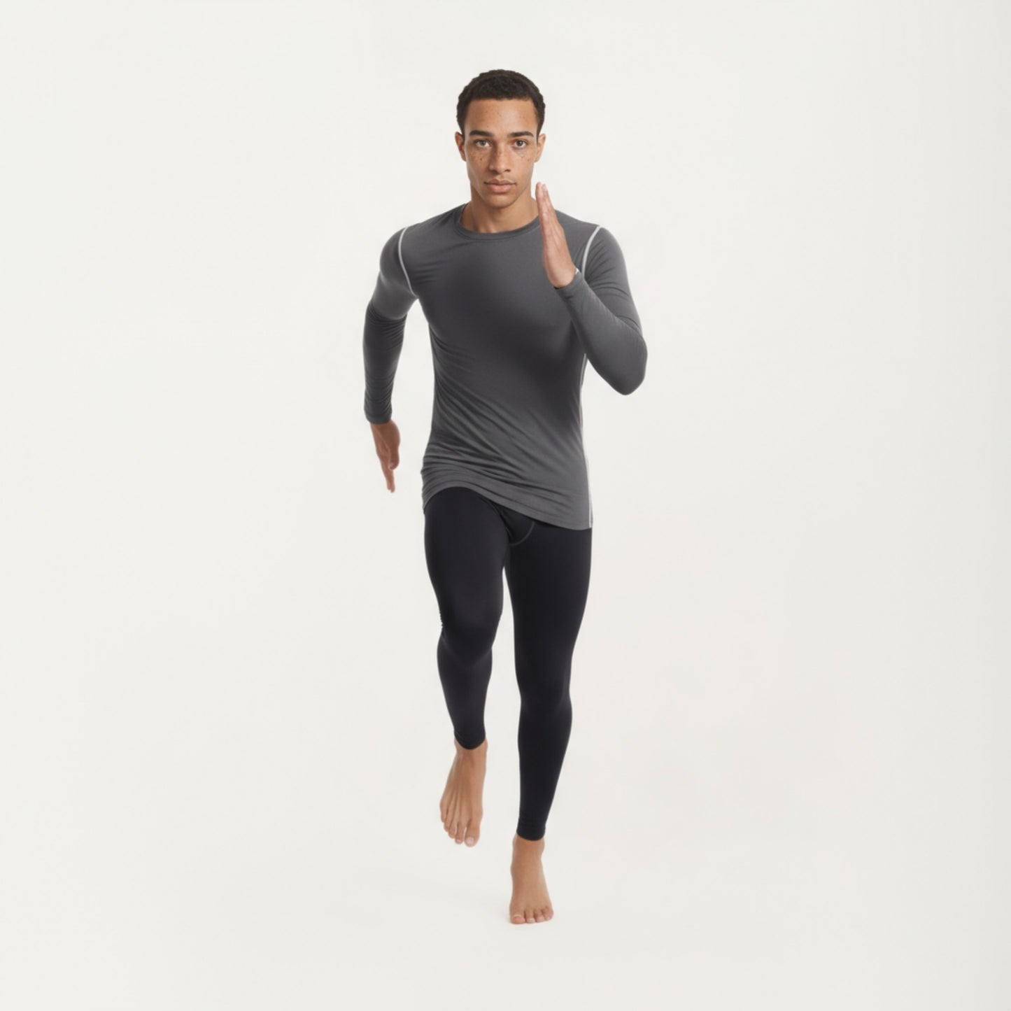 Men's Long Sleeve Crew Neck Compression Athletic Top with Stretch Fabric and Contrast Stitching