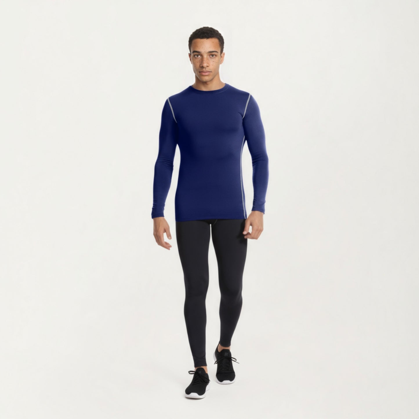 Men's Long Sleeve Crew Neck Compression Athletic Top with Stretch Fabric and Contrast Stitching