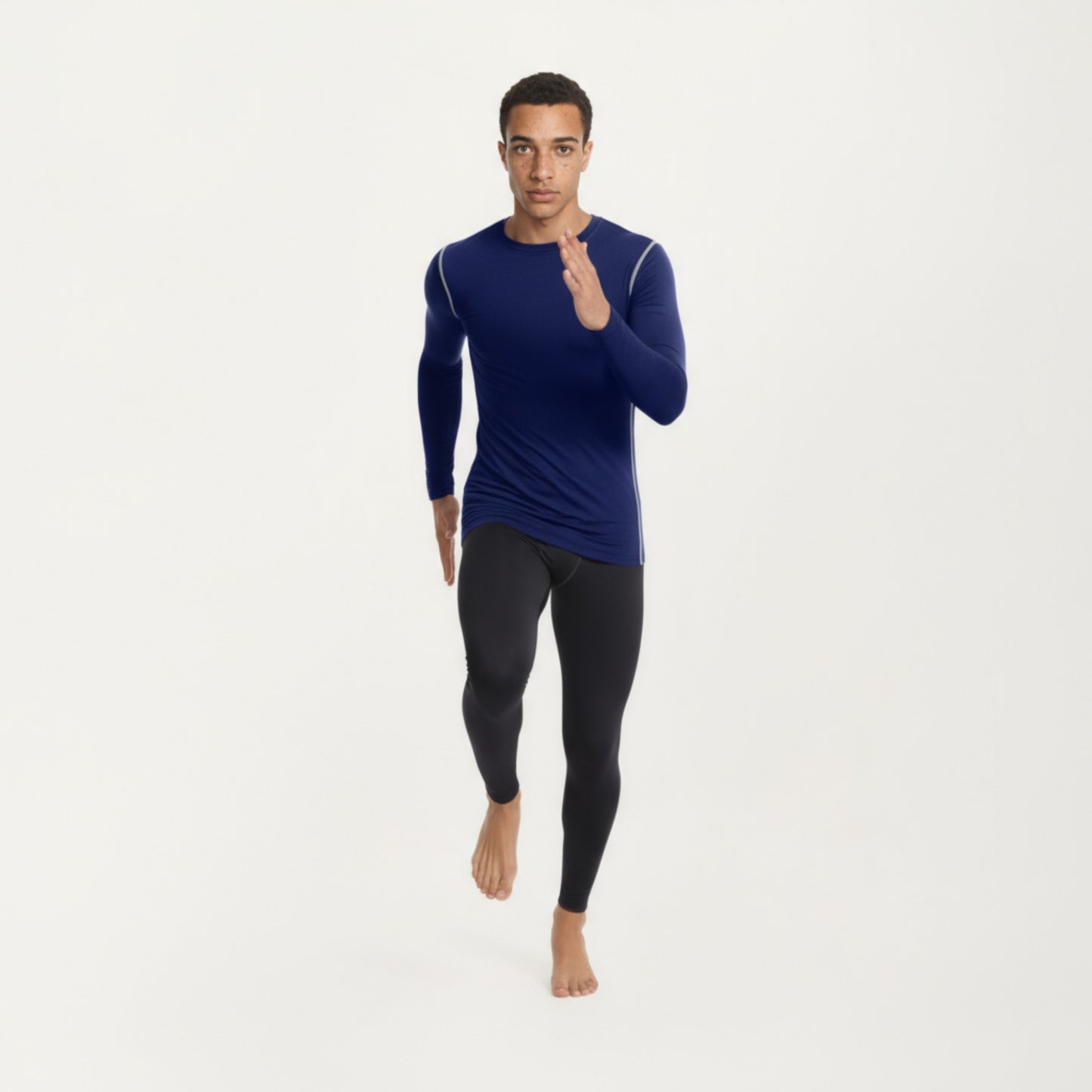 Men's Long Sleeve Crew Neck Compression Athletic Top with Stretch Fabric and Contrast Stitching