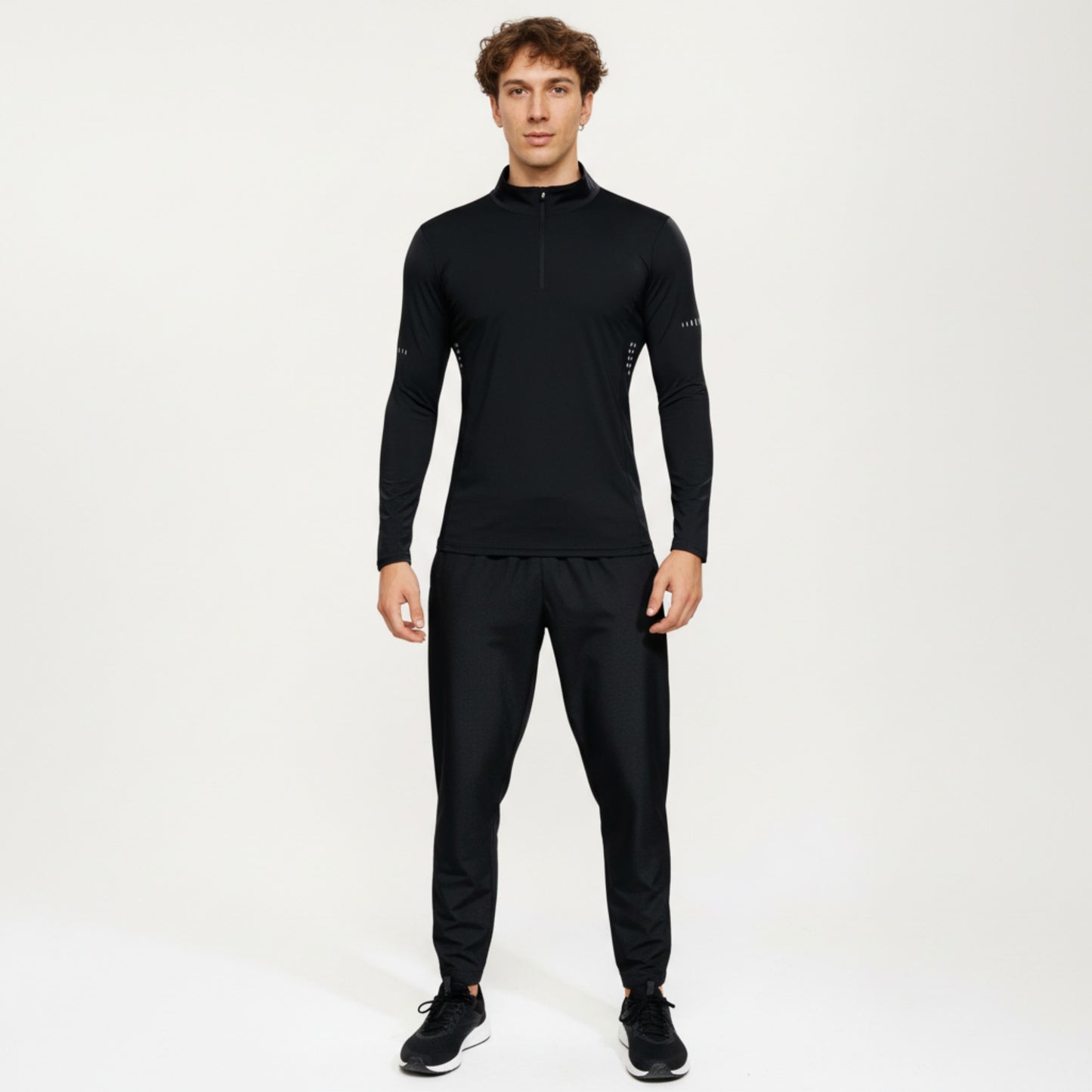 Men's Long Sleeve Half Zip Performance Top with Mock Neck and Stretch Compression Fit
