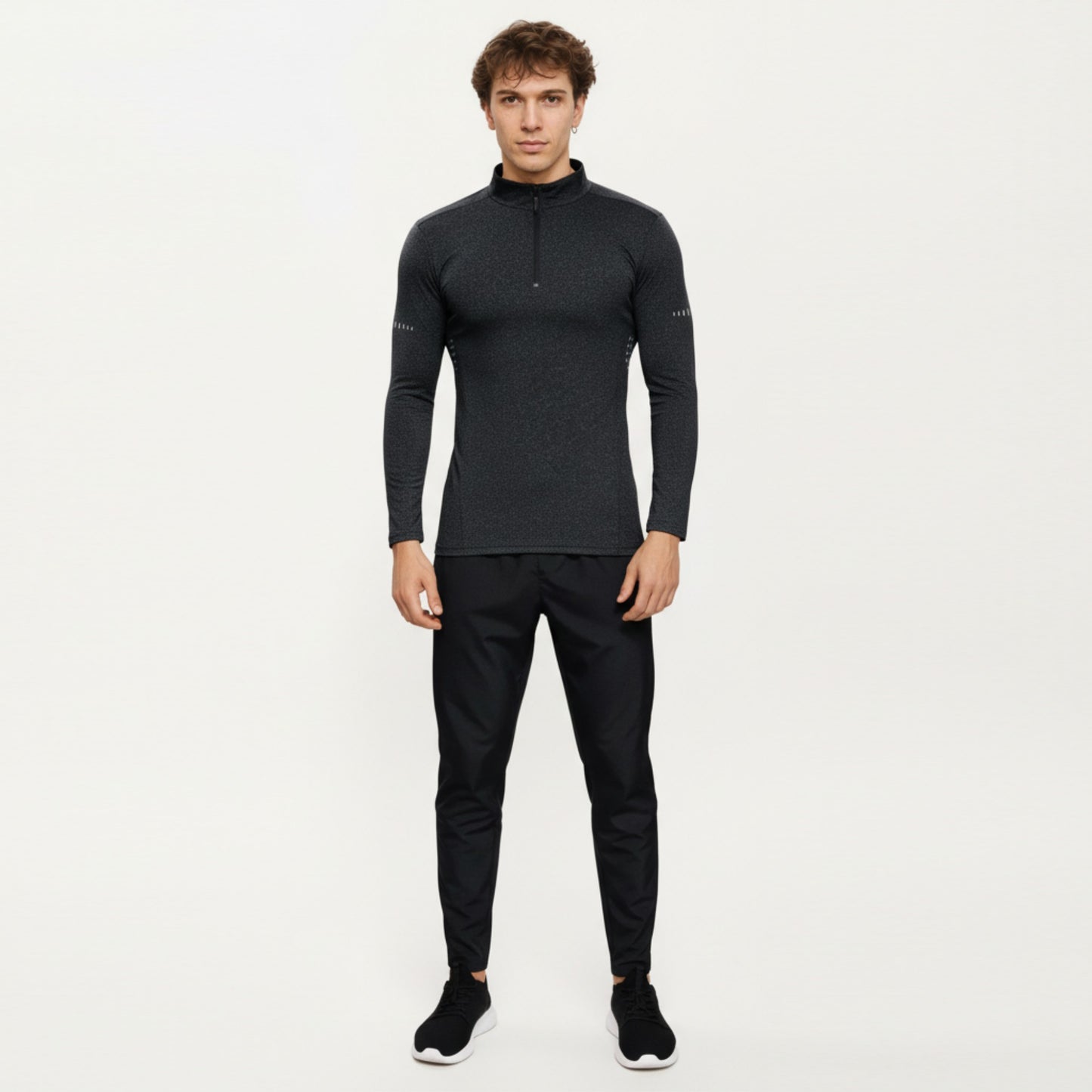 Men's Long Sleeve Half Zip Performance Top with Mock Neck and Stretch Compression Fit