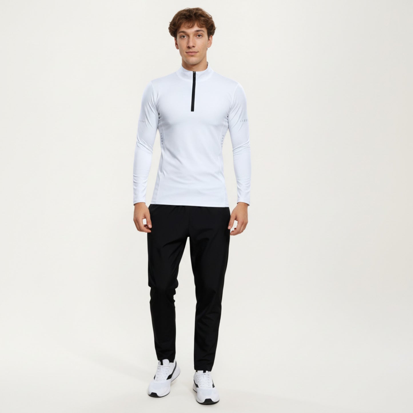 Men's Long Sleeve Half Zip Performance Top with Mock Neck and Stretch Compression Fit