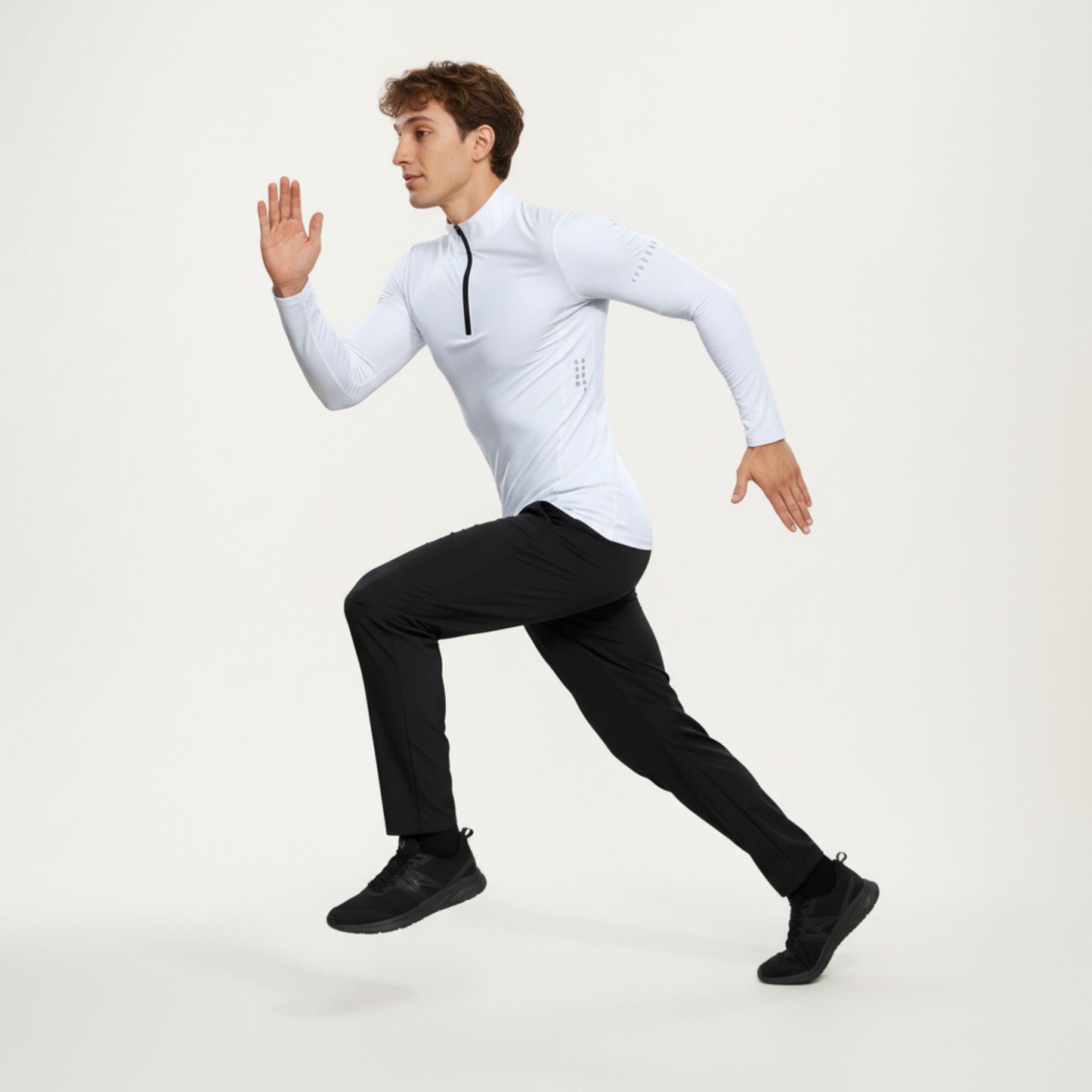 Men's Long Sleeve Half Zip Performance Top with Mock Neck and Stretch Compression Fit