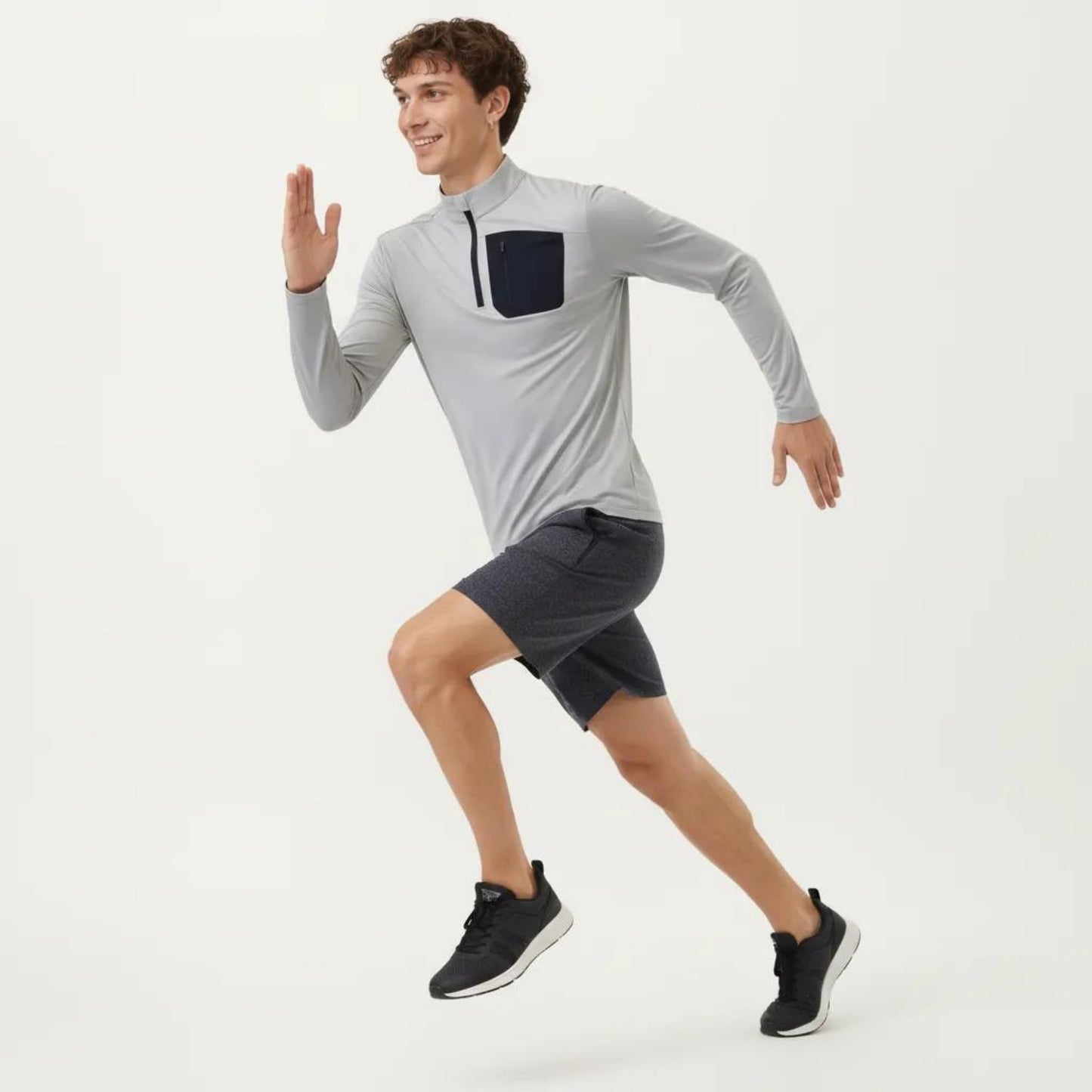 Men's Long Sleeve Half Zip Performance Top with Secure Chest Pocket and Stretch Knit Fabric