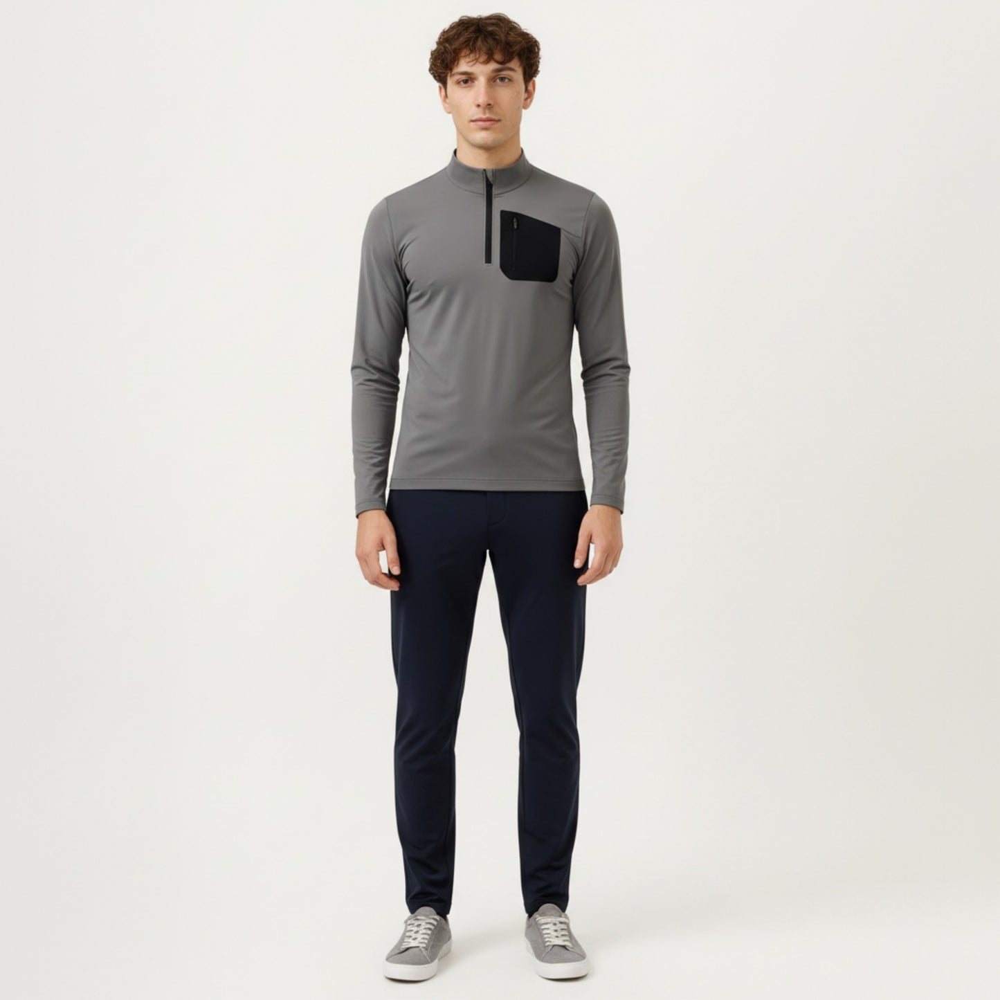 Men's Long Sleeve Half Zip Performance Top with Secure Chest Pocket and Stretch Knit Fabric