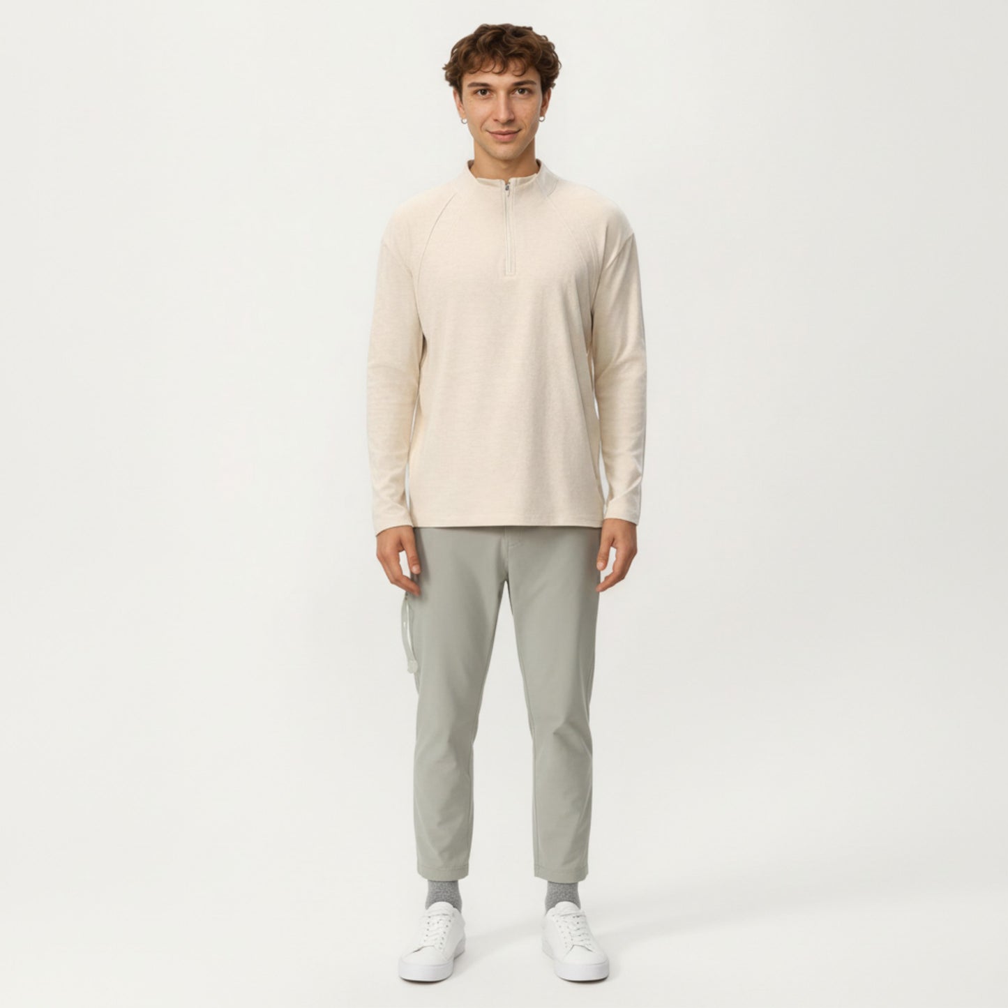 Men's Long Sleeve Half Zip Pullover Top with Lightweight Stretch Knit Fabric