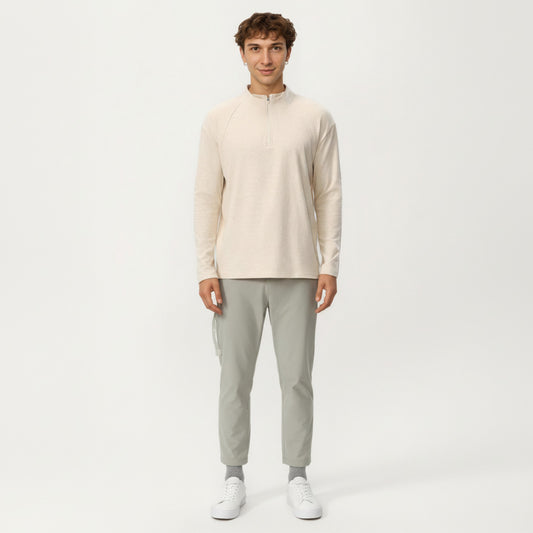 Men's Long Sleeve Half Zip Pullover Top with Lightweight Stretch Knit Fabric