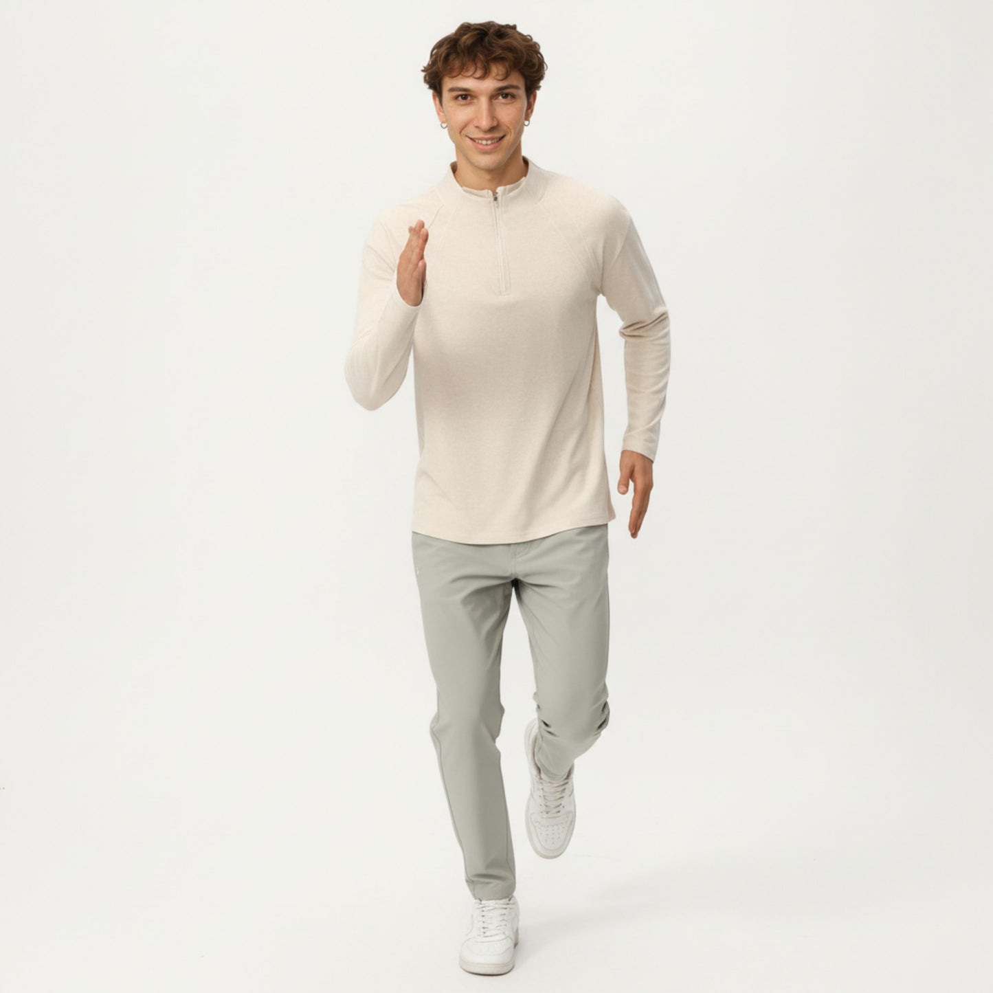 Men's Long Sleeve Half Zip Pullover Top with Lightweight Stretch Knit Fabric