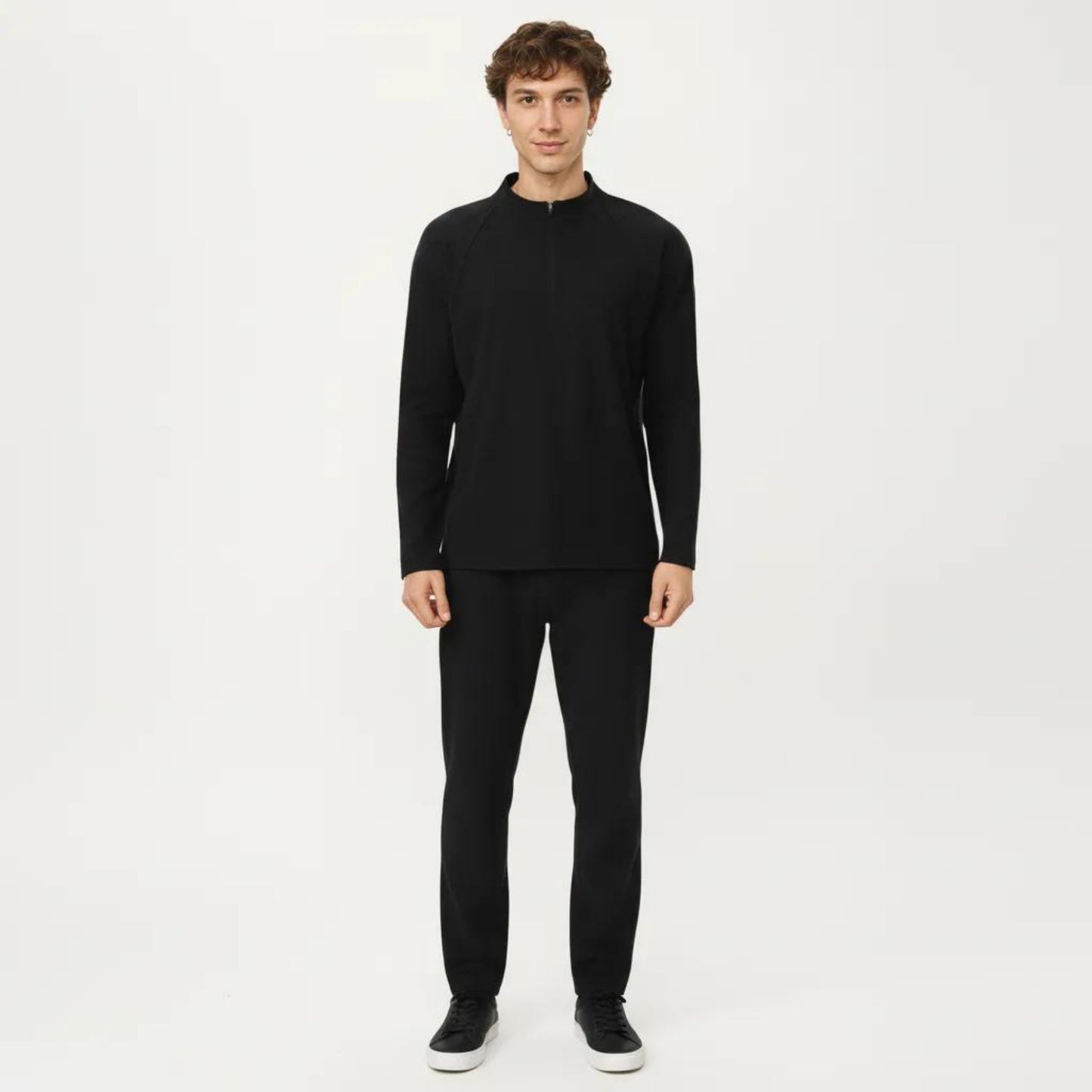 Men's Long Sleeve Half Zip Pullover Top with Lightweight Stretch Knit Fabric