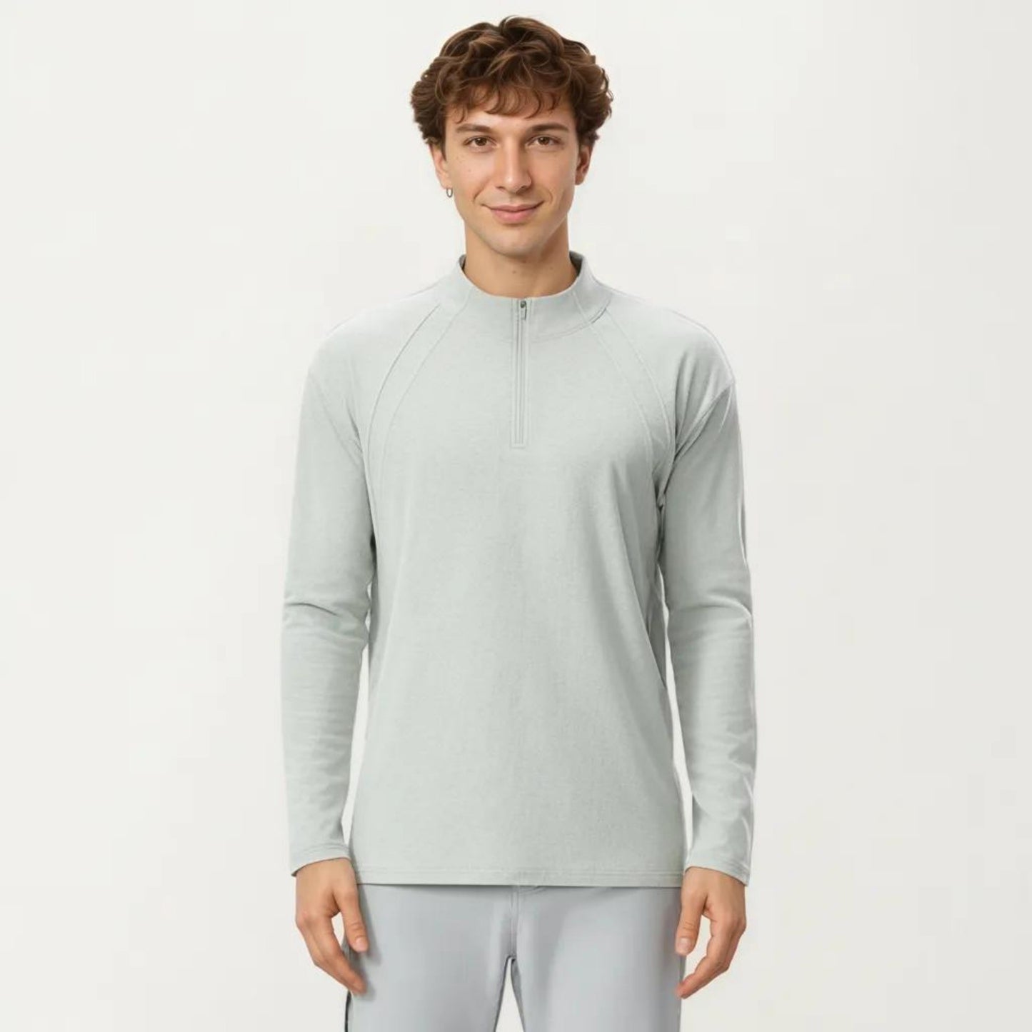 Men's Long Sleeve Half Zip Pullover Top with Lightweight Stretch Knit Fabric