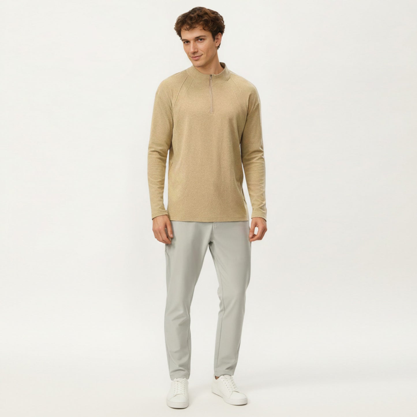Men's Long Sleeve Half Zip Pullover Top with Lightweight Stretch Knit Fabric