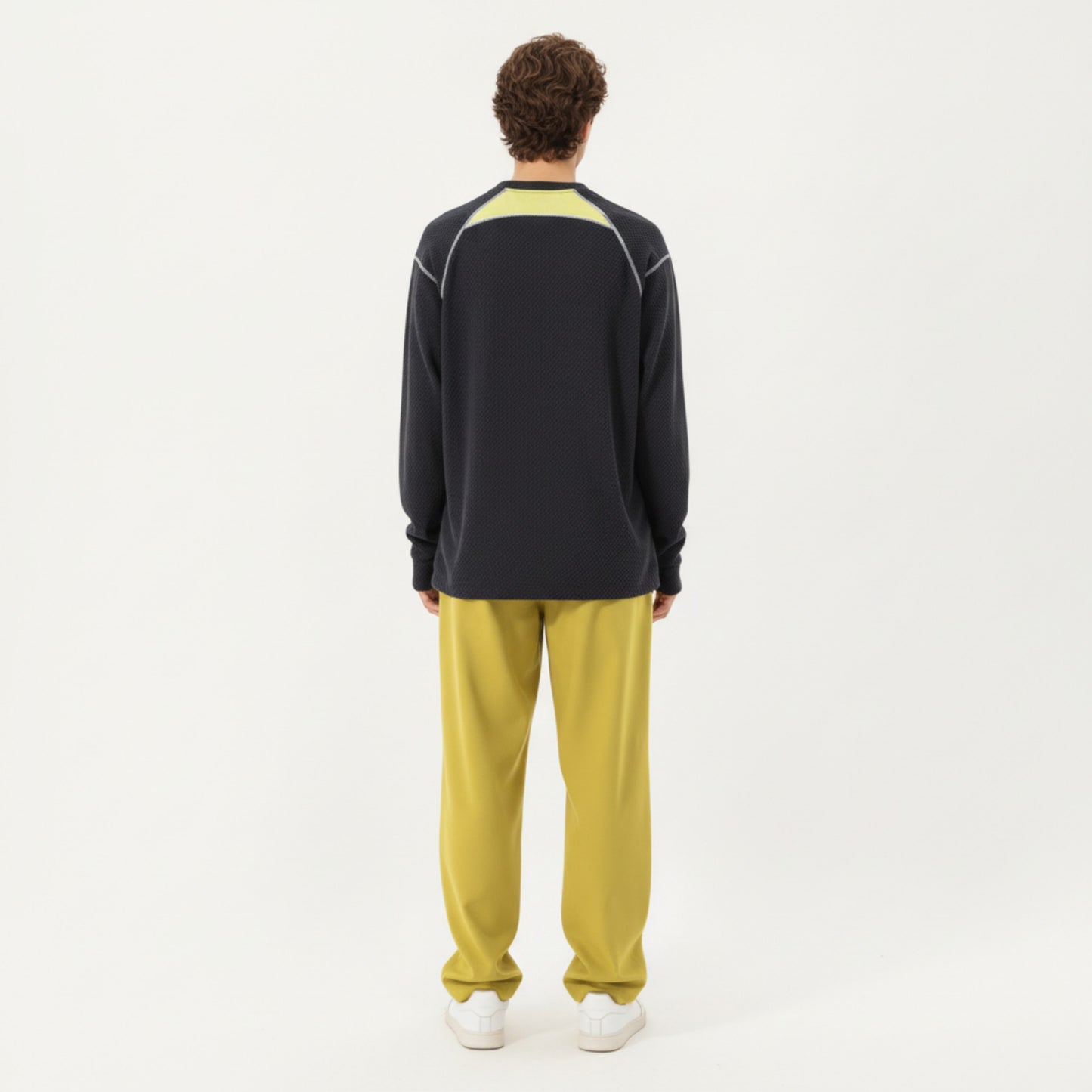 Men's Long Sleeve Crew Neck Pullover Top with Textured Knit Fabric and Zipper Chest Pocket