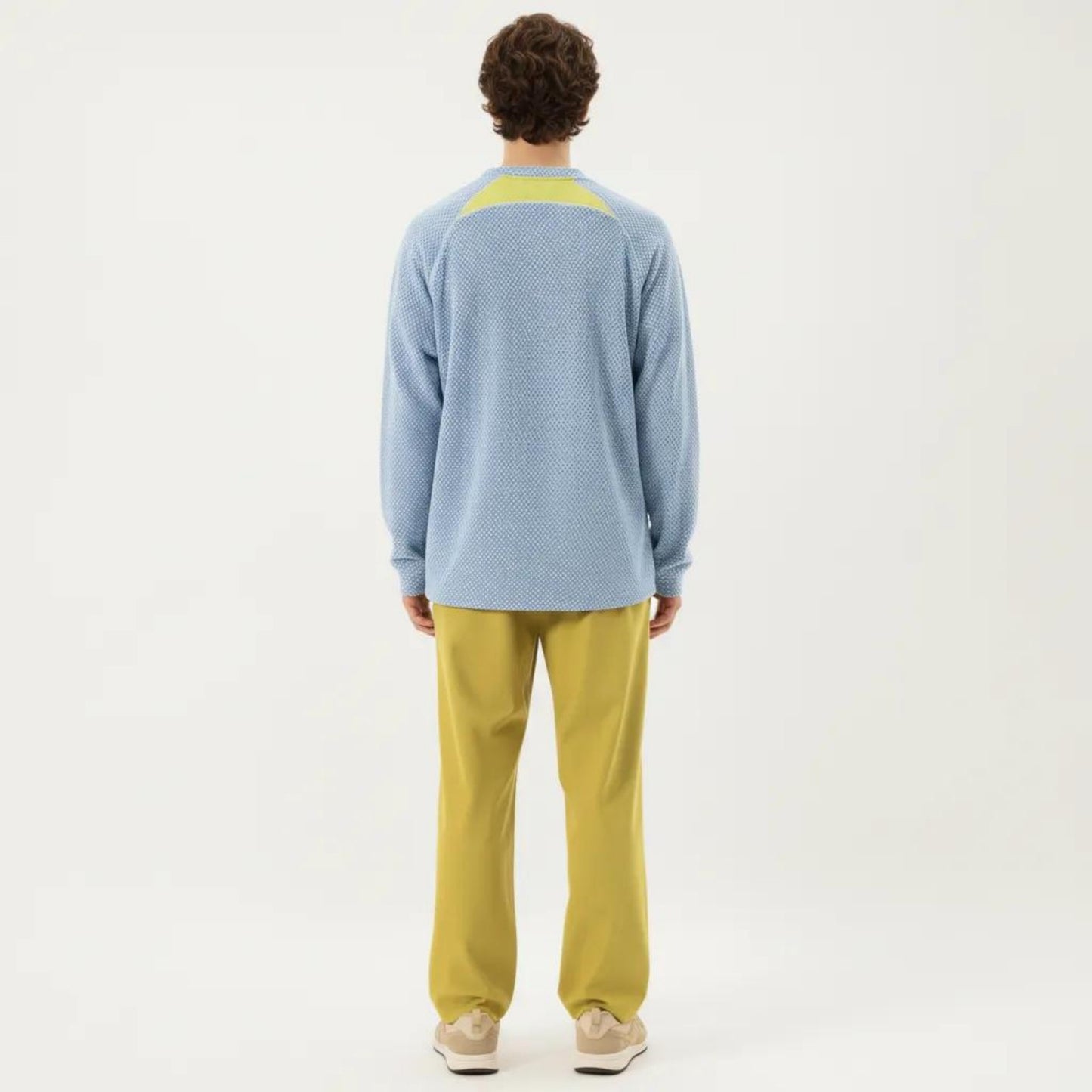 Men's Long Sleeve Crew Neck Pullover Top with Textured Knit Fabric and Zipper Chest Pocket
