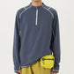 Men's Long Sleeve Half Zip Pullover Top with Textured Knit Fabric and Contrast Seam Detailing