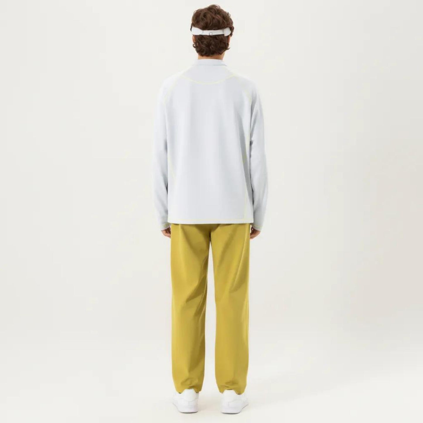 Men's Long Sleeve Half Zip Pullover Top with Textured Knit Fabric and Contrast Seam Detailing