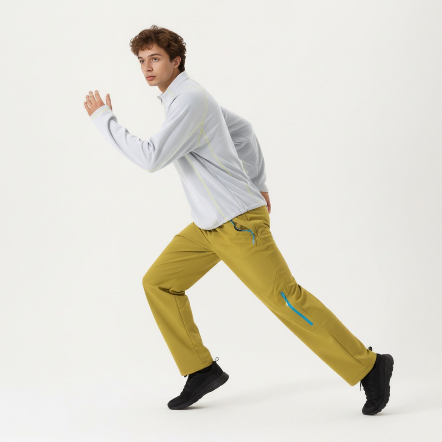 Men's Long Sleeve Half Zip Pullover Top with Textured Knit Fabric and Contrast Seam Detailing