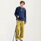 Men's Long Sleeve Half Zip Pullover Top with Textured Knit Fabric and Contrast Seam Detailing