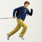 Men's Long Sleeve Half Zip Pullover Top with Textured Knit Fabric and Contrast Seam Detailing