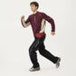 Men's Long Sleeve Half Zip Pullover Top with Textured Knit Fabric and Contrast Panel Detailing