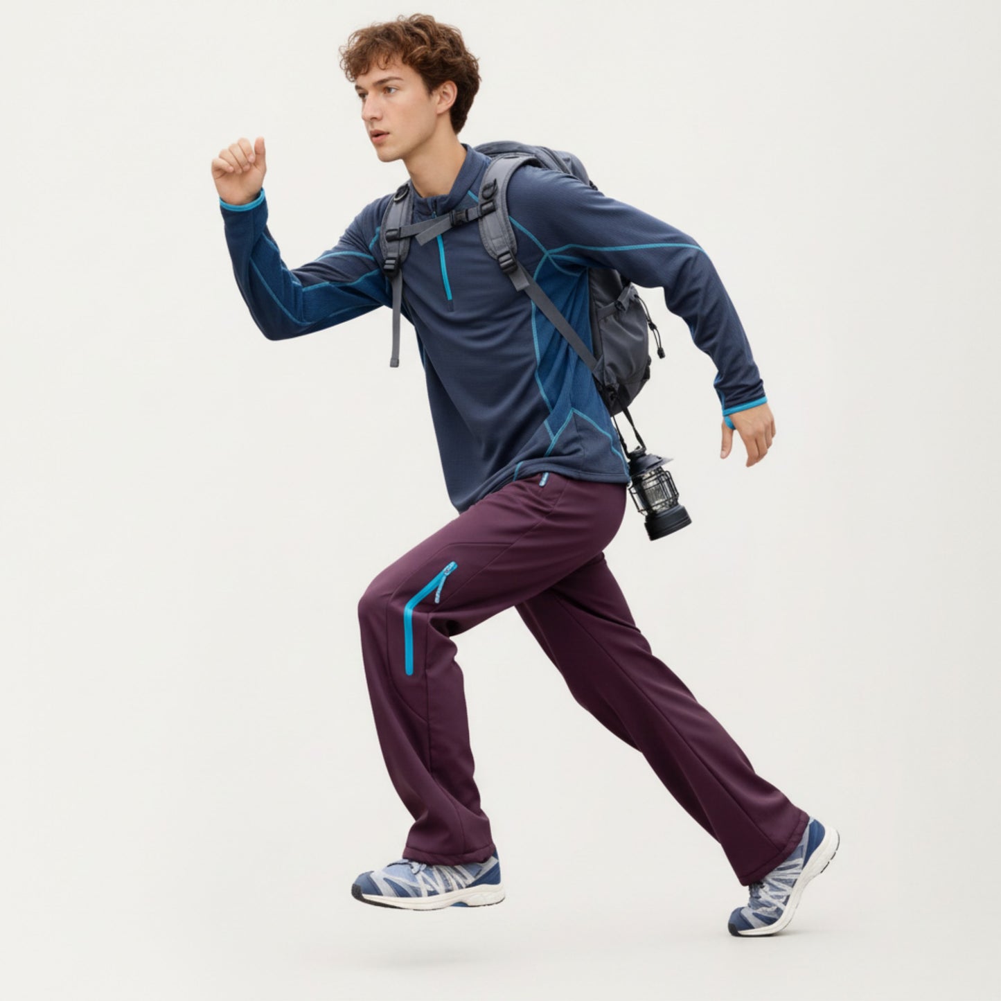Men's Long Sleeve Half Zip Pullover Top with Textured Knit Fabric and Contrast Panel Detailing
