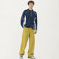 Men's Long Sleeve Half Zip Pullover Top with Textured Knit Fabric and Contrast Panel Detailing