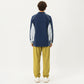 Men's Long Sleeve Half Zip Pullover Top with Textured Knit Fabric and Contrast Panel Detailing