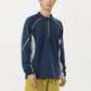 Men's Long Sleeve Half Zip Pullover Top with Textured Knit Fabric and Contrast Panel Detailing