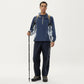 Men's Long Sleeve Half Zip Pullover Top with Color Block Panels and Contrast Seam Detailing