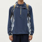 Men's Long Sleeve Half Zip Pullover Top with Color Block Panels and Contrast Seam Detailing
